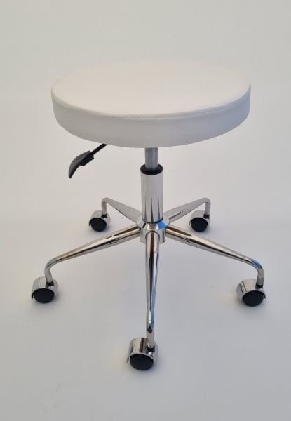 Pulsar Amortisörlü Tekerlekli Tabure Beyaz Deri