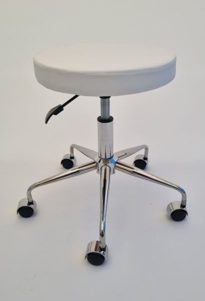 Pulsar Amortisörlü Tekerlekli Tabure Beyaz Deri