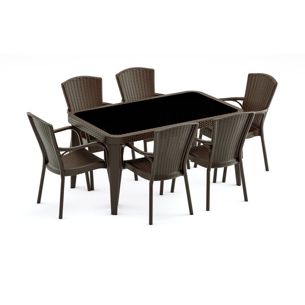Wenge Bahçe Masa Sandalye Takımı Plastik 6 Kişilik 90x150