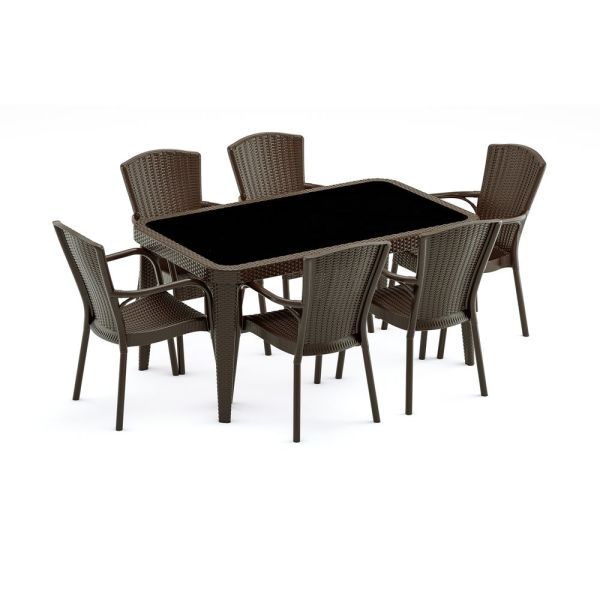Wenge Bahçe Masa Sandalye Takımı Plastik 6 Kişilik 90x150