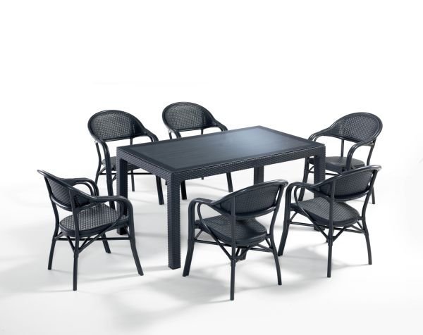 Antrasit Bambu Rattan 6 Kişilik Dış Mekan Masa Sandalye Seti