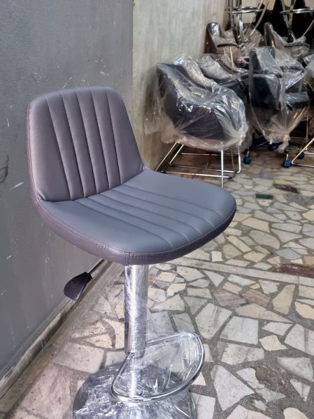 Metal Krom Gri Deri Amortisörlü Mutfak Bar Taburesi
