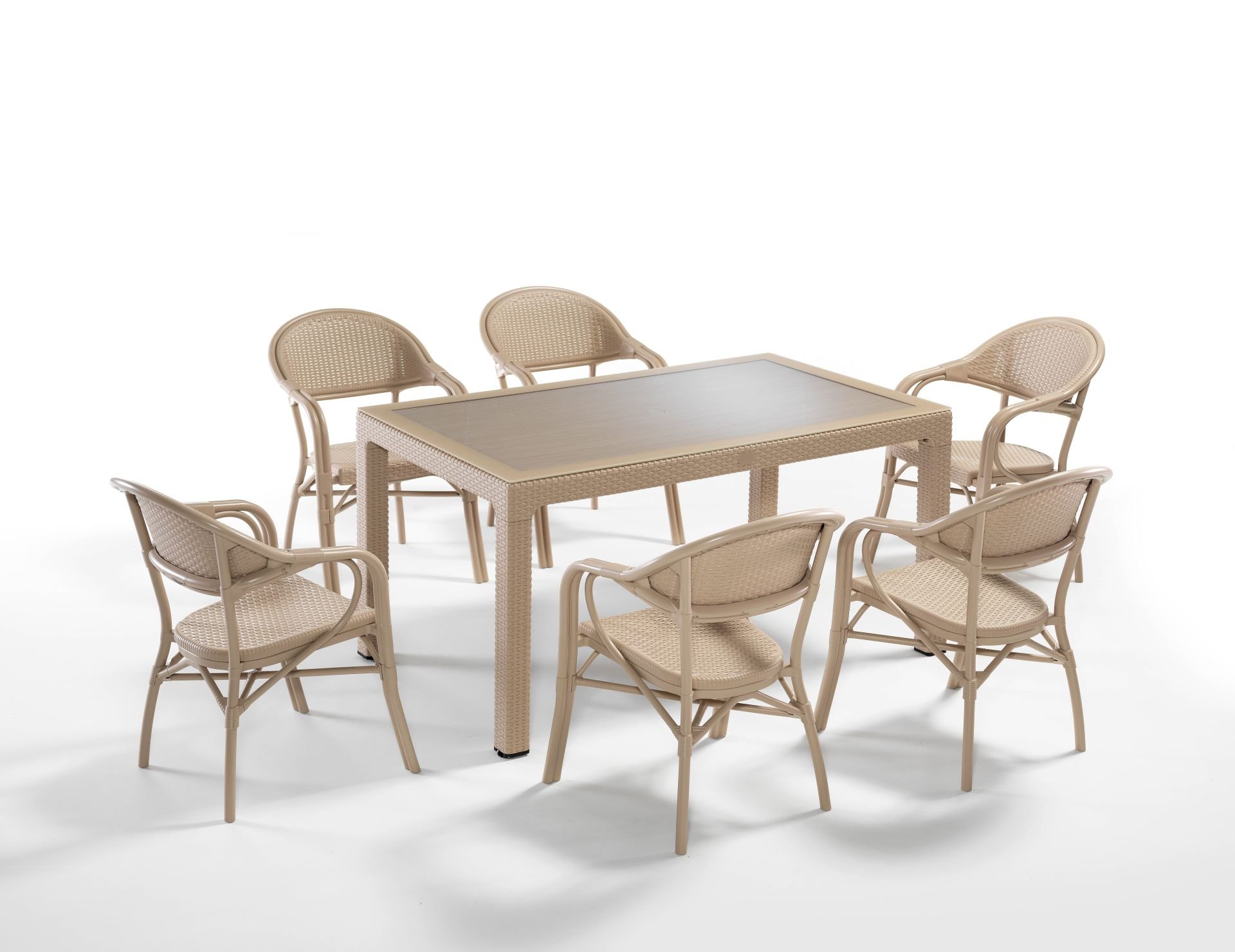 Cappucino Bambu Rattan 6 Kişilik Bahçe Masa Sandalye Takımı