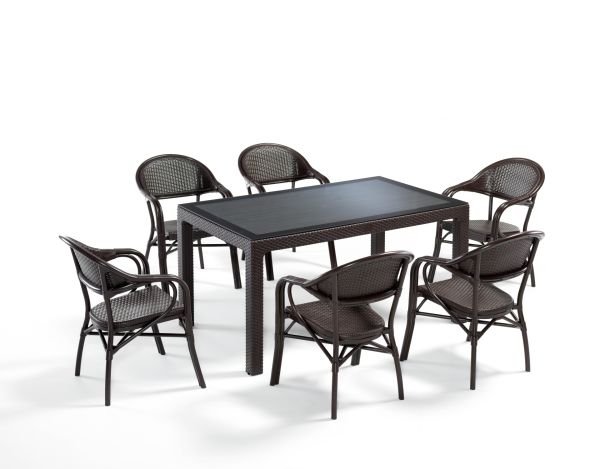 Kahverengi Bambu Rattan 6 Kişilik Bahçe Masa Sandalye Takımı