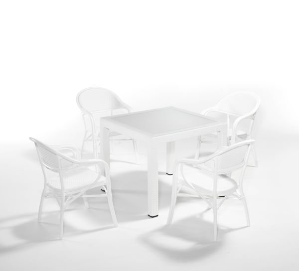 Beyaz Bambu Rattan 4 Kişilik Bahçe Masa Sandalye Takımı