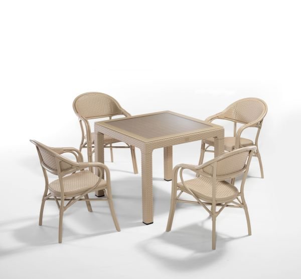 Cappucino Bambu Rattan 4 Kişilik Bahçe Masa Sandalye Seti