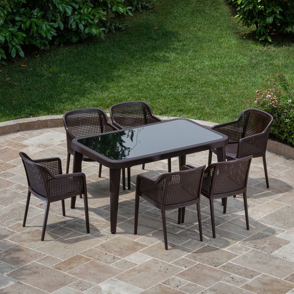 Wenge 90x150 Bahçe Yemek Masa Sandalye 6 Kişilik Set