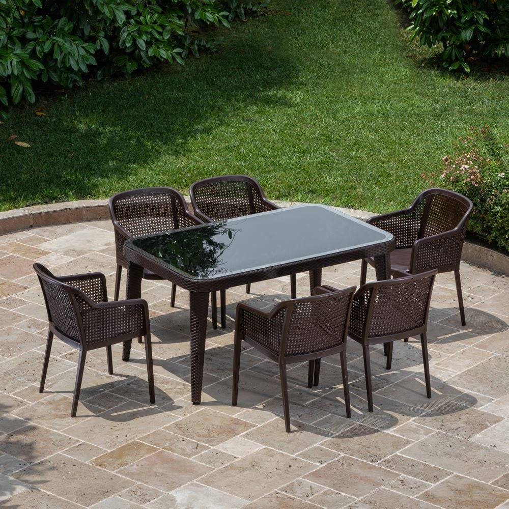 Wenge 90x150 Dış Mekan Bahçe Masa Sandalye 6 Kişilik