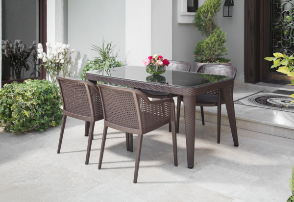 Wenge 90x150 Dış Mekan Bahçe Masa Sandalye 6 Kişilik