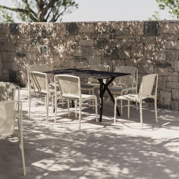 Bej Dış Mekan 6 Kişilik Compact Masa Sandalye Takımı