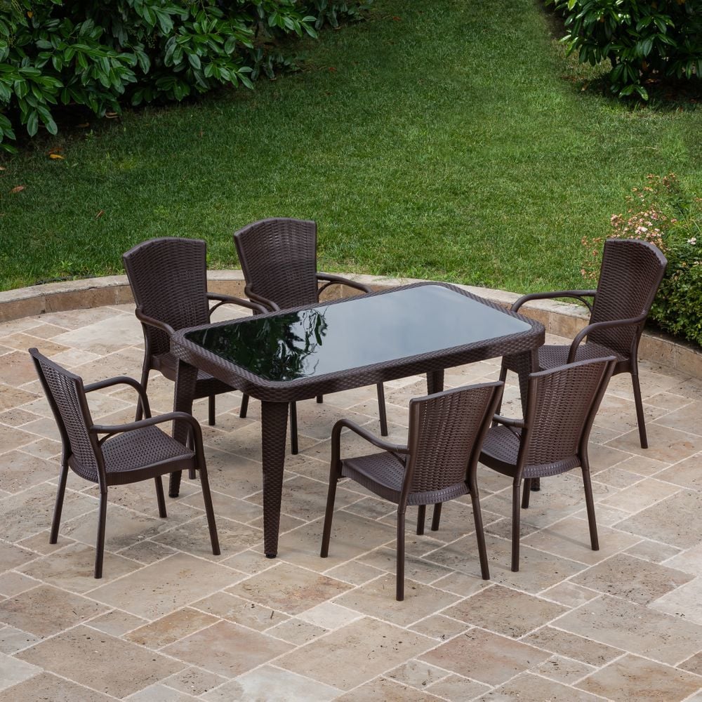 Bahçe Yemek Masa Sandalye Takımı Wenge 90x150 6 Kişilik