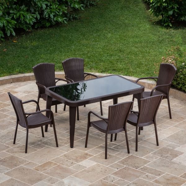 Bahçe Yemek Masa Sandalye Takımı Wenge 90x150 6 Kişilik