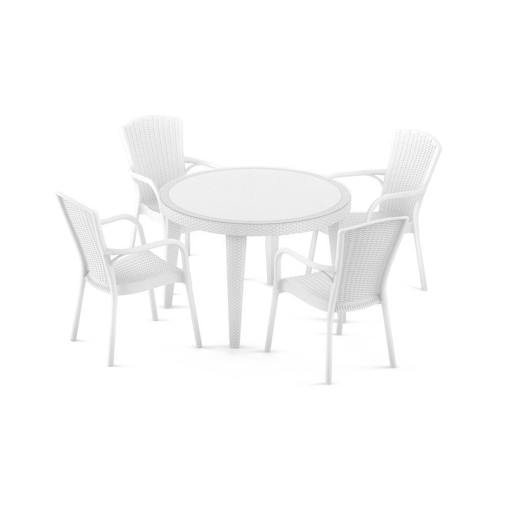 Beyaz 110 cm 4 Kişilik Bahçe Masa Sandalye Takımı
