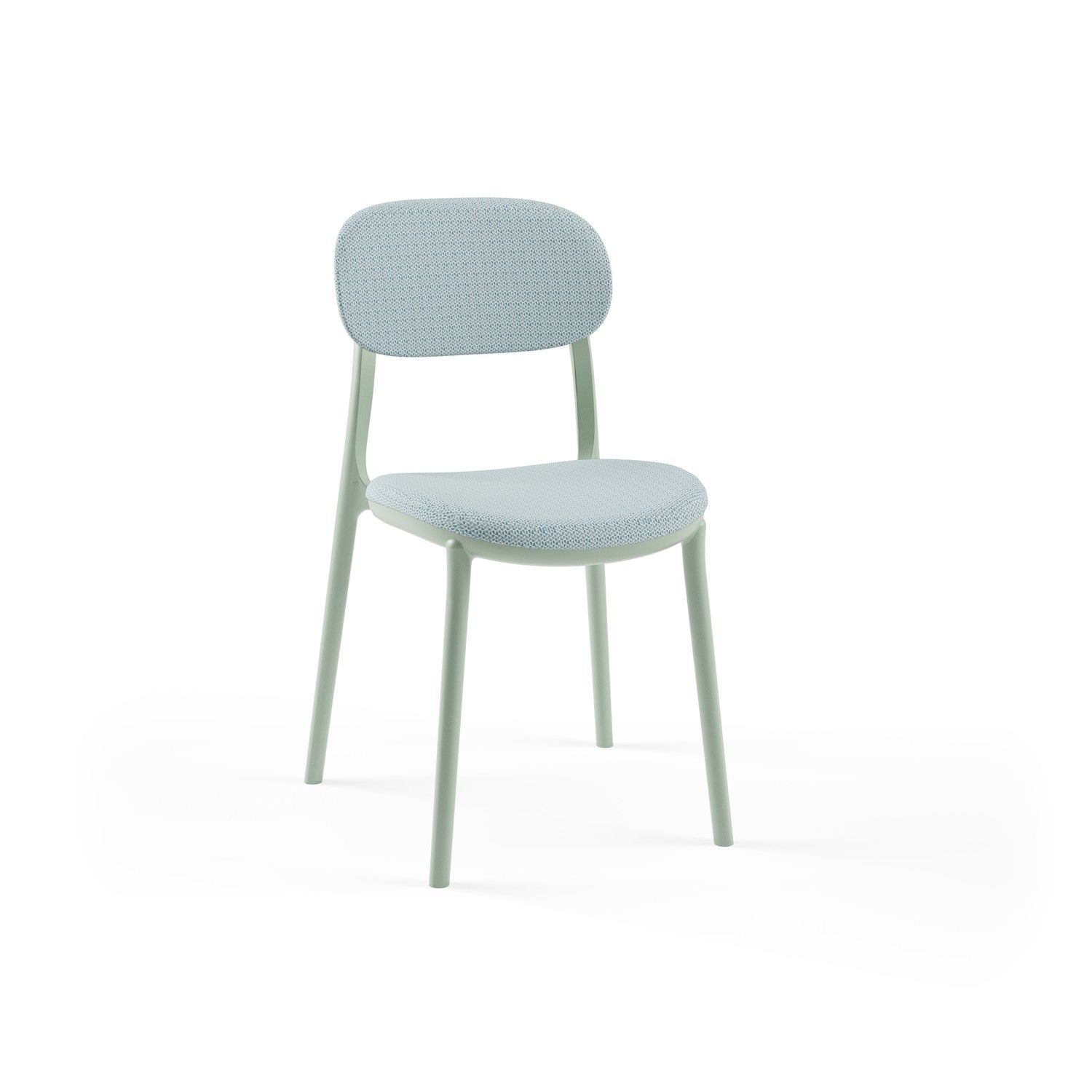 Nil Yeşili Plastik Gövdeli Açık Mavi Kumaş Döşemeli Modern Cafe Restaurant Sandalyesi