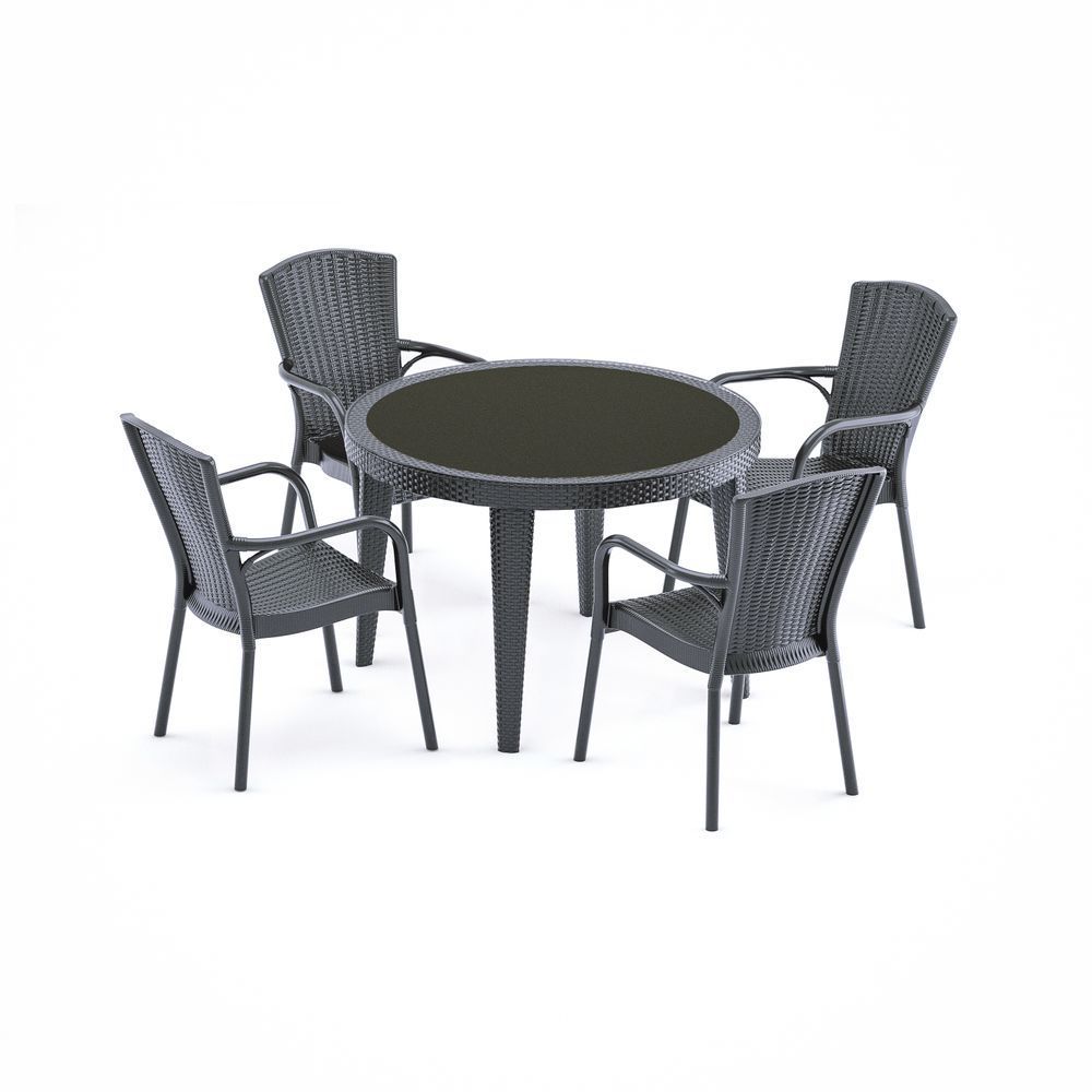 Antrasit 110 cm 4 Kişilik Bahçe Masa Sandalye Takımı