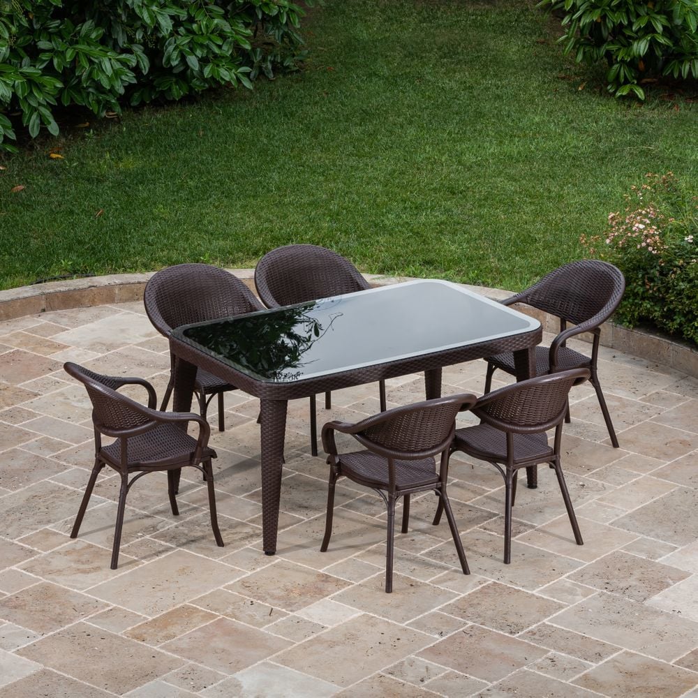 Wenge bahçe masa sandalye takımı 6 kişilik 90x150