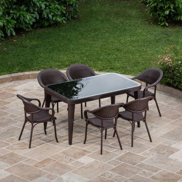Wenge bahçe masa sandalye takımı 6 kişilik 90x150