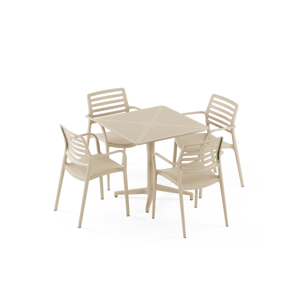 Bej 80x80 Katlanır 4 Kişilik Bahçe Masa Sandalye Takımı