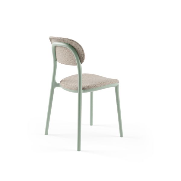 Nil Yeşili Plastik Krem Kumaş Döşemeli Modern Mutfak Sandalyesi | İstiflenebilir Dayanıklı Sandalye Modeli