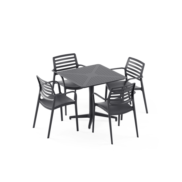 Antrasit 80x80 cm 4 Kişilik Bahçe Masa Sandalye Takımı