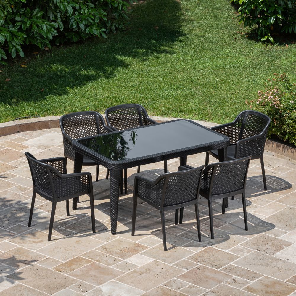 Siyah 6 Kişilik 90x150 Bahçe Masa Sandalye Takımı
