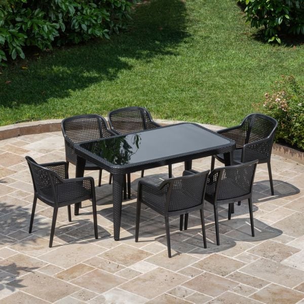 Siyah 6 Kişilik 90x150 Bahçe Masa Sandalye Takımı