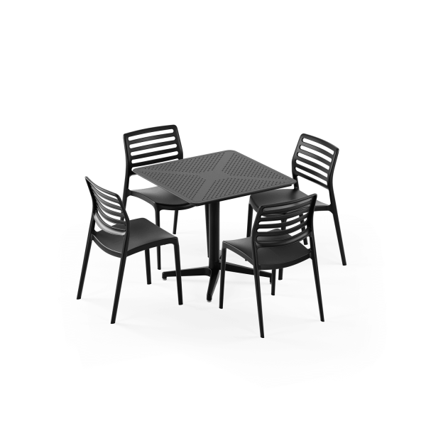 Siyah Katlanır Bahçe Masa Sandalye Takımı 4 Kişilik 80x80