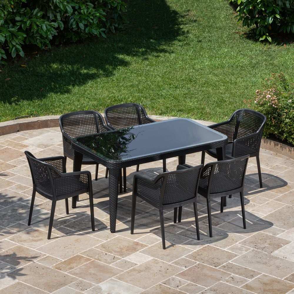Siyah 6 Kişilik Bahçe Masa Sandalye Takımı 90x150
