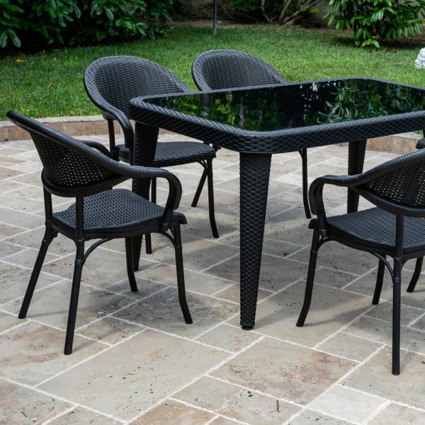 6 Kişilik Siyah Bahçe Masa Sandalye Takımı 90x150
