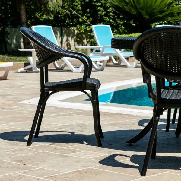 6 Kişilik Siyah Bahçe Masa Sandalye Takımı 90x150