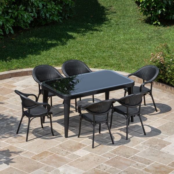 6 Kişilik Siyah Bahçe Masa Sandalye Takımı 90x150