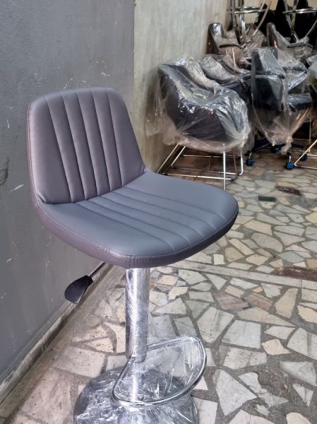 Metal Krom Gri Deri Amortisörlü Bar Taburesi