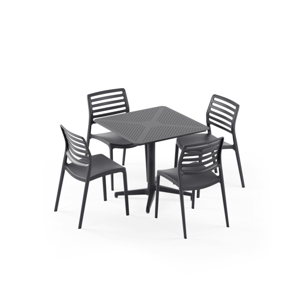 Antrasit 80x80 4 Kişilik Bahçe Cafe Masa Sandalye Takımı