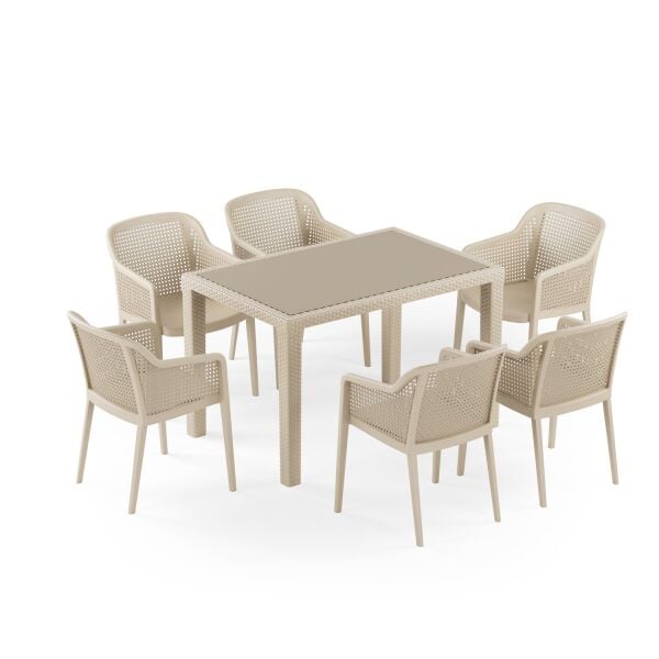 Bej 6 Kişilik Bahçe Masa Sandalye Takımı 80x120
