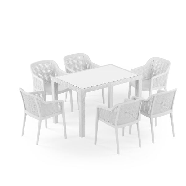 Beyaz 6 Kişilik Bahçe Masa Sandalye Takımı 80x120