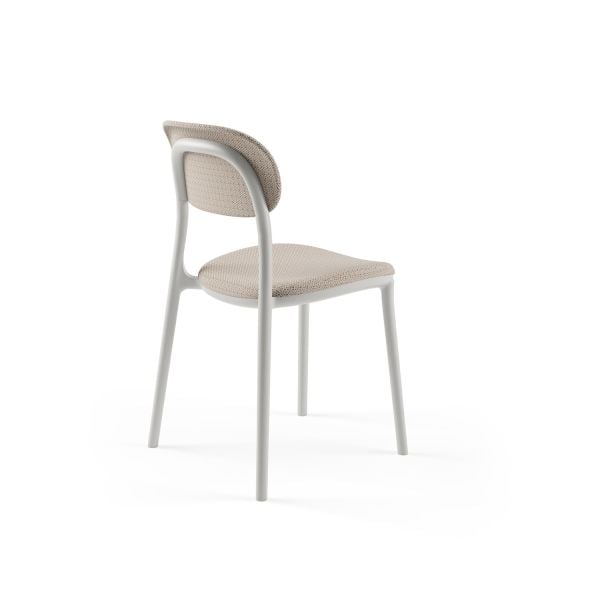 Soğuk Gri Plastik Krem Kumaş Döşemeli Modern Restoran Sandalyesi  İstiflenebilir