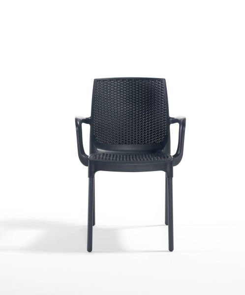 Living Antrasit Rattan Desenli Kollu Bahçe Sandalyesi