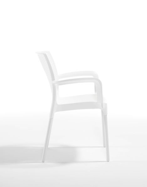 Living Beyaz Rattan Desenli Kollu Bahçe Sandalyesi