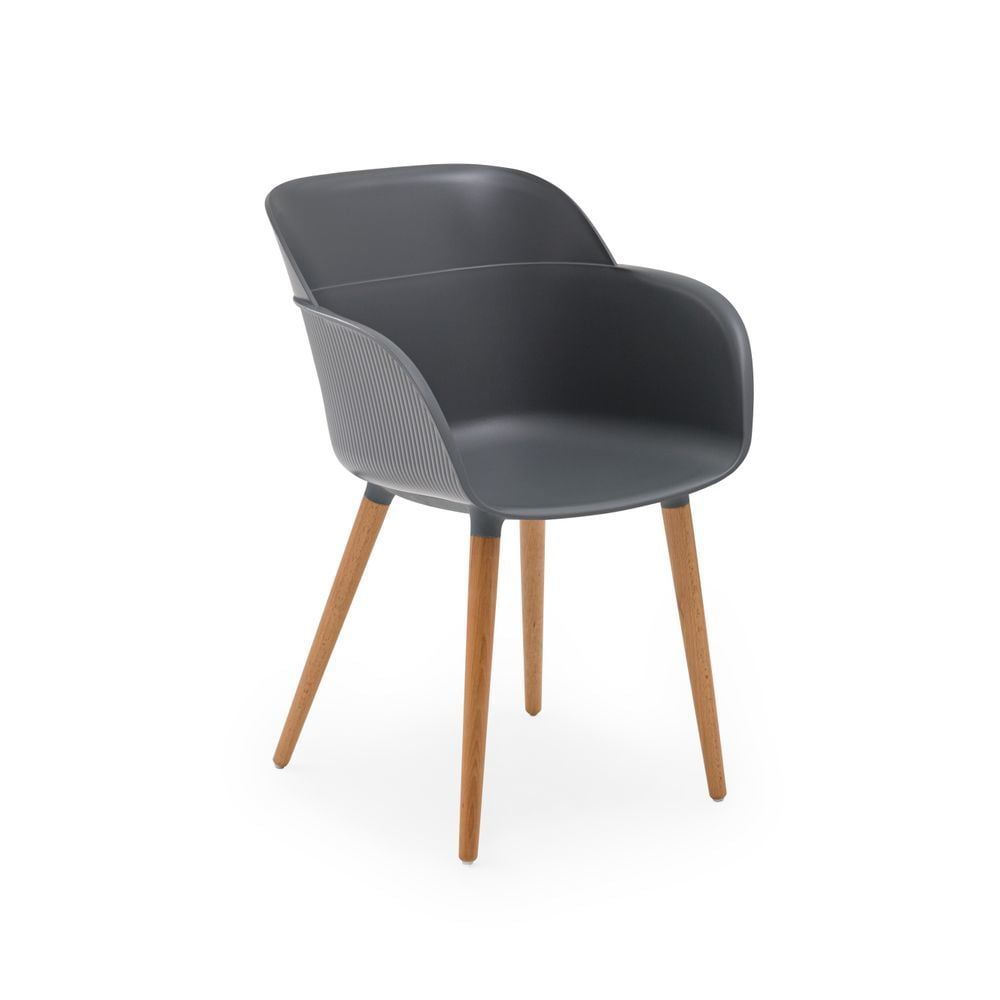 Naturel Kayın Ağacı Ayaklı Polipropilen Plastik Modern Antrasit Gri Cafe Koltuğu