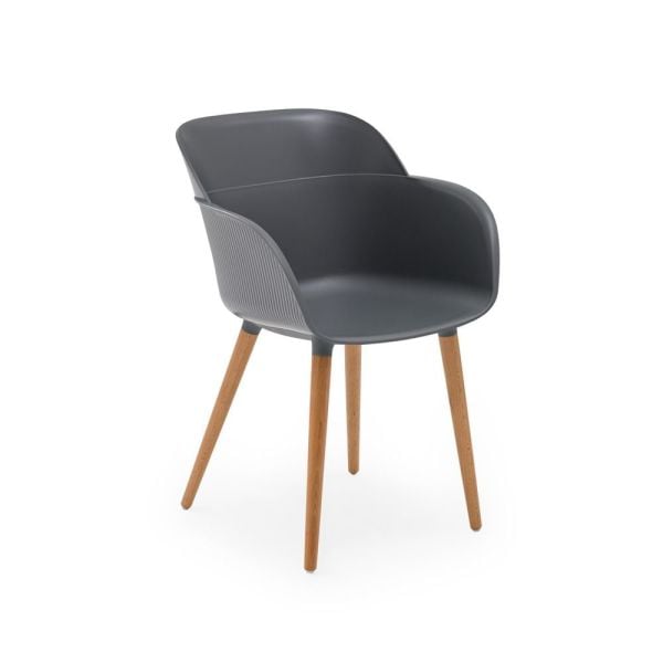 Naturel Kayın Ağacı Ayaklı Polipropilen Plastik Modern Antrasit Gri Cafe Koltuğu