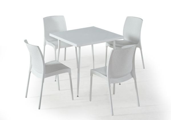 Beyaz Bahçe Masa Sandalye Seti 4 Kişilik 80x80