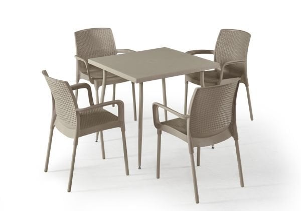 Cappucino Kollu Bahçe Masa Sandalye Takımı 4 Kişilik 80x80