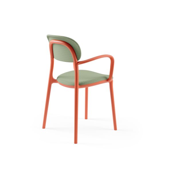 Turuncu Plastik Yeşil Kumaş Döşemeli Modern Kollu Otel Yemek Sandalyesi