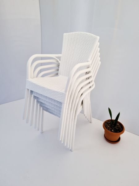 6 Adet Beyaz Rattan Desenli Plastik Bahçe Sandalyesi