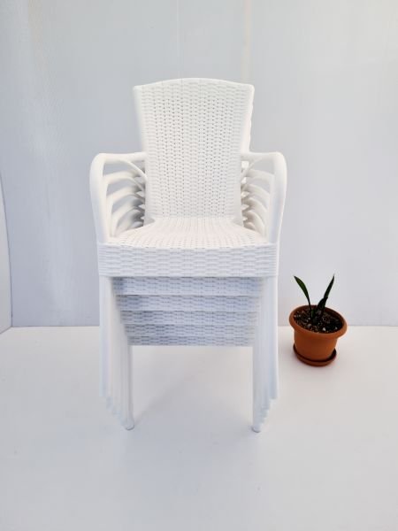 6 Adet Beyaz Rattan Desenli Plastik Bahçe Sandalyesi