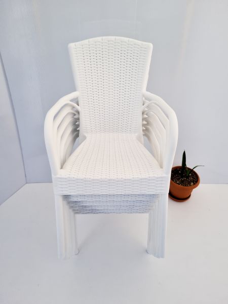 6 Adet Beyaz Rattan Desenli Plastik Bahçe Sandalyesi