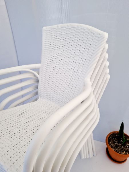 6 Adet Beyaz Rattan Desenli Plastik Bahçe Sandalyesi