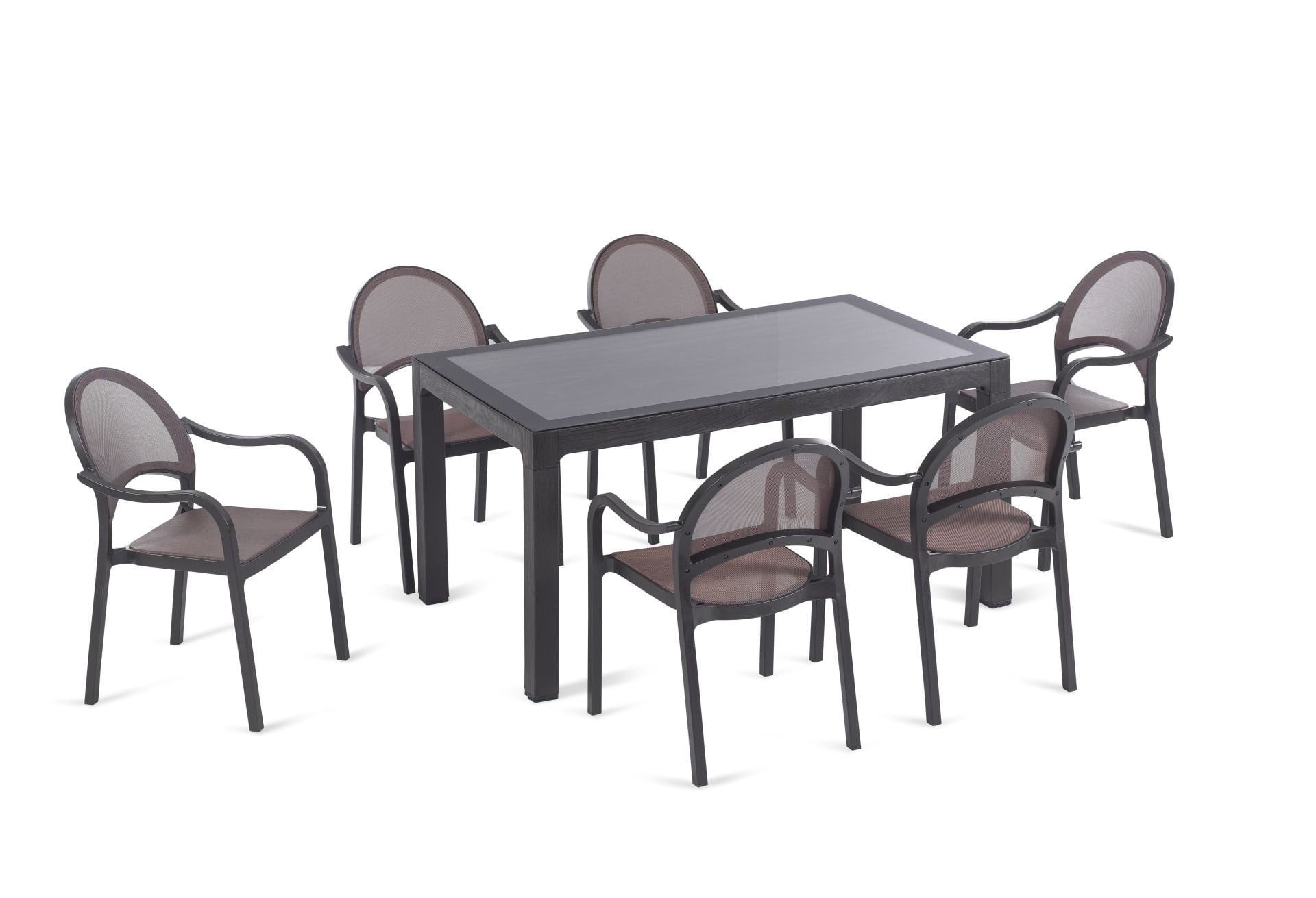 Kahverengi Fileli Bahçe Masa Sandalye Takımı 6 Kişilik