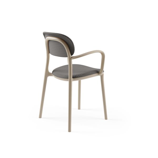 Kum Beji Antrasit Kumaş Kollu Sandalye – Modern, Şık, İstiflenebilir Kafe Restoran Otel Sandalyesi