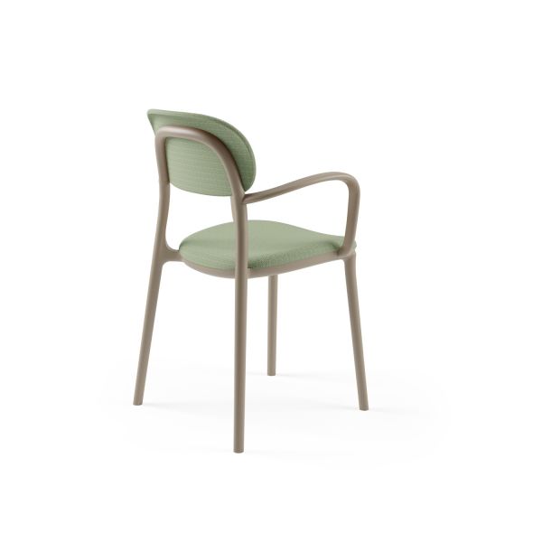 Kum Beji Plastik Yeşil Kumaş Kollu Modern Yemek Odası Sandalyesi | Dayanıklı, Hafif, İstiflenebilir